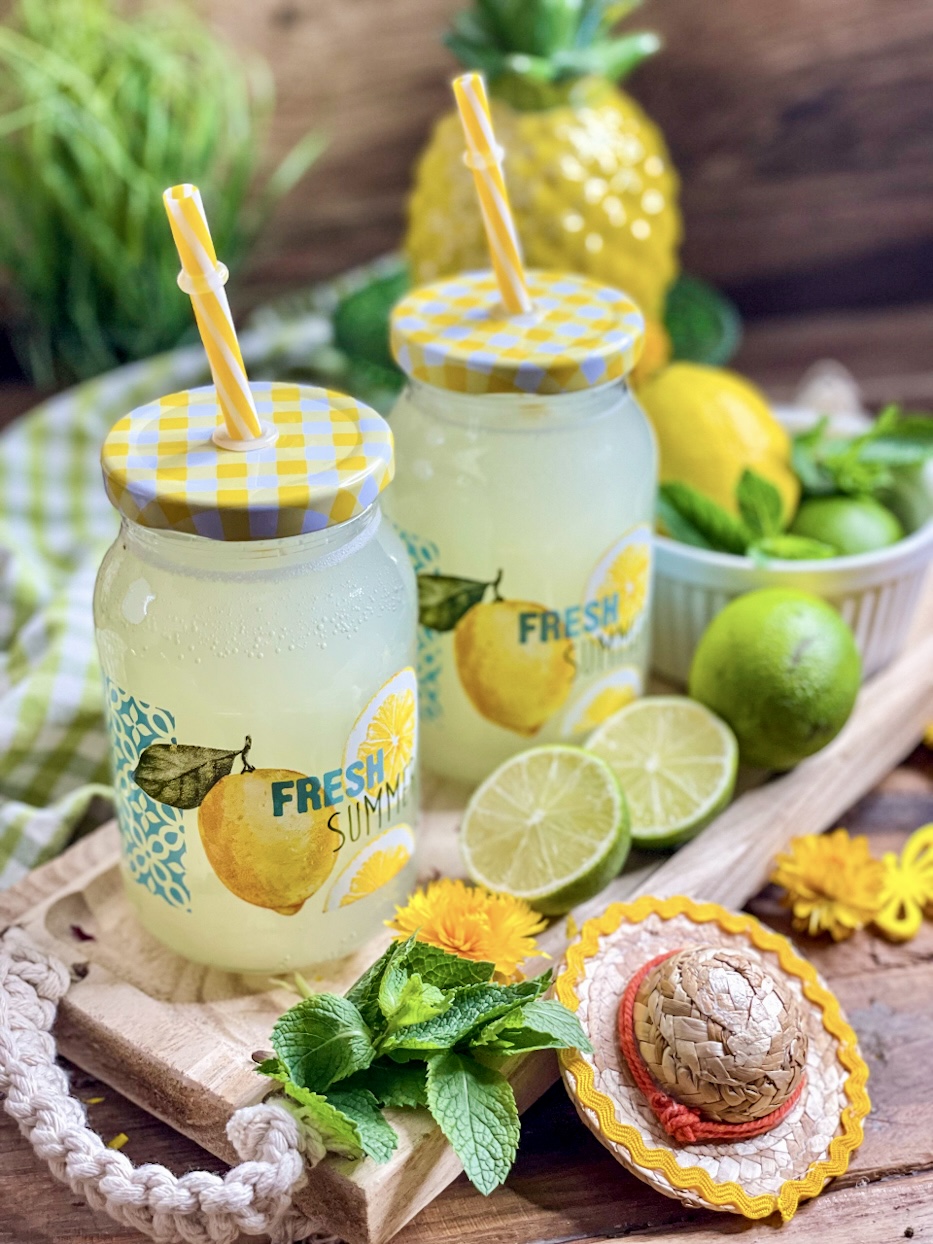 Selbstgemachte Limetten-Minz-Limonade