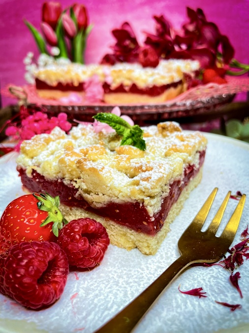 Streuselkuchen mit Himbeeren