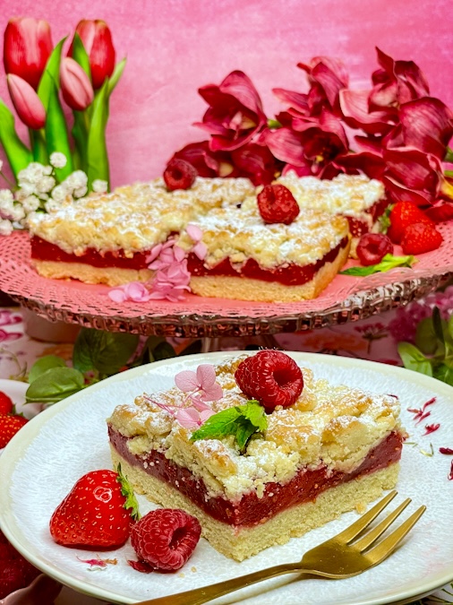 Streuselkuchen mit Himbeeren