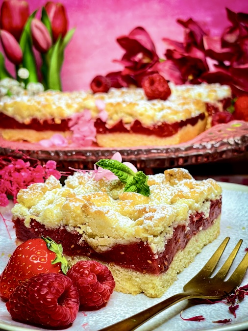 Streuselkuchen mit Himbeeren