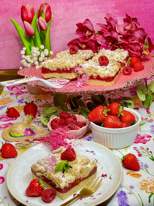 Streuselkuchen mit Himbeeren
