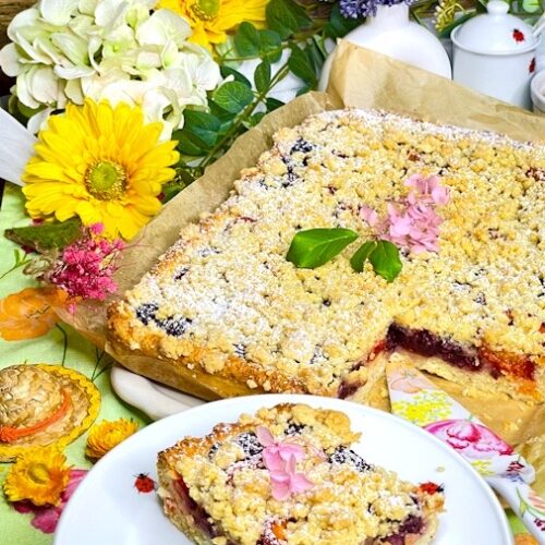 Quark-Öl-Teig Grundrezept - schneller, einfacher Obstkuchen mit Kirschen, Aprikosen & Streusel wie vom Bäcker (1 Blech)! 4 Quark Oel Teig1